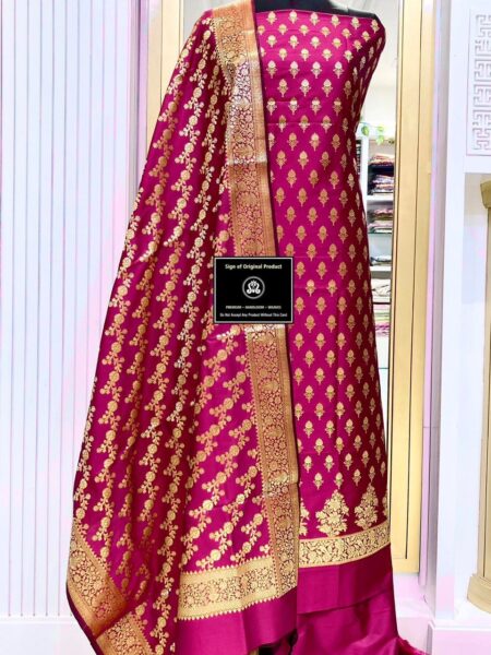 Banarasi Silk Katan Unstitched Salwar Kameez | Zari Booti Daman Suit