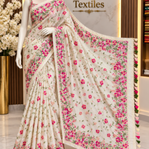 Banarasi Pure Tussar Silk Saree with Floral Embroidery Work
