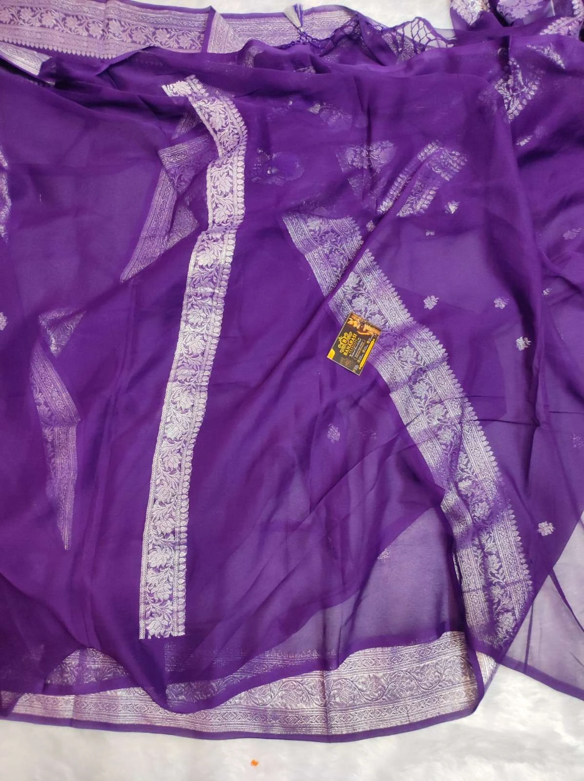 Banarasi Pure Khaddi Chiffon Saree | Handwoven Kadwa Zari Saree