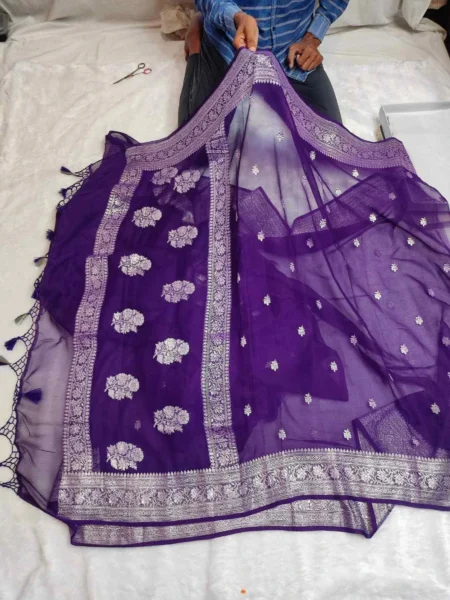 Banarasi Pure Khaddi Chiffon Saree | Handwoven Kadwa Zari Saree
