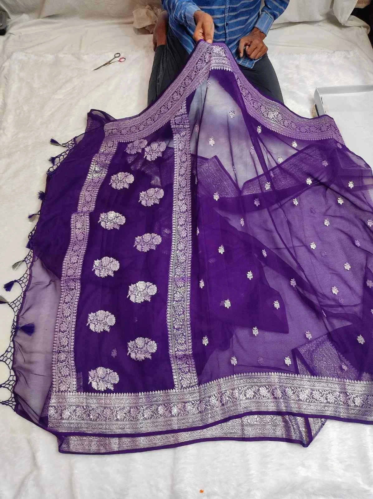 Banarasi Pure Khaddi Chiffon Saree | Handwoven Kadwa Zari Saree