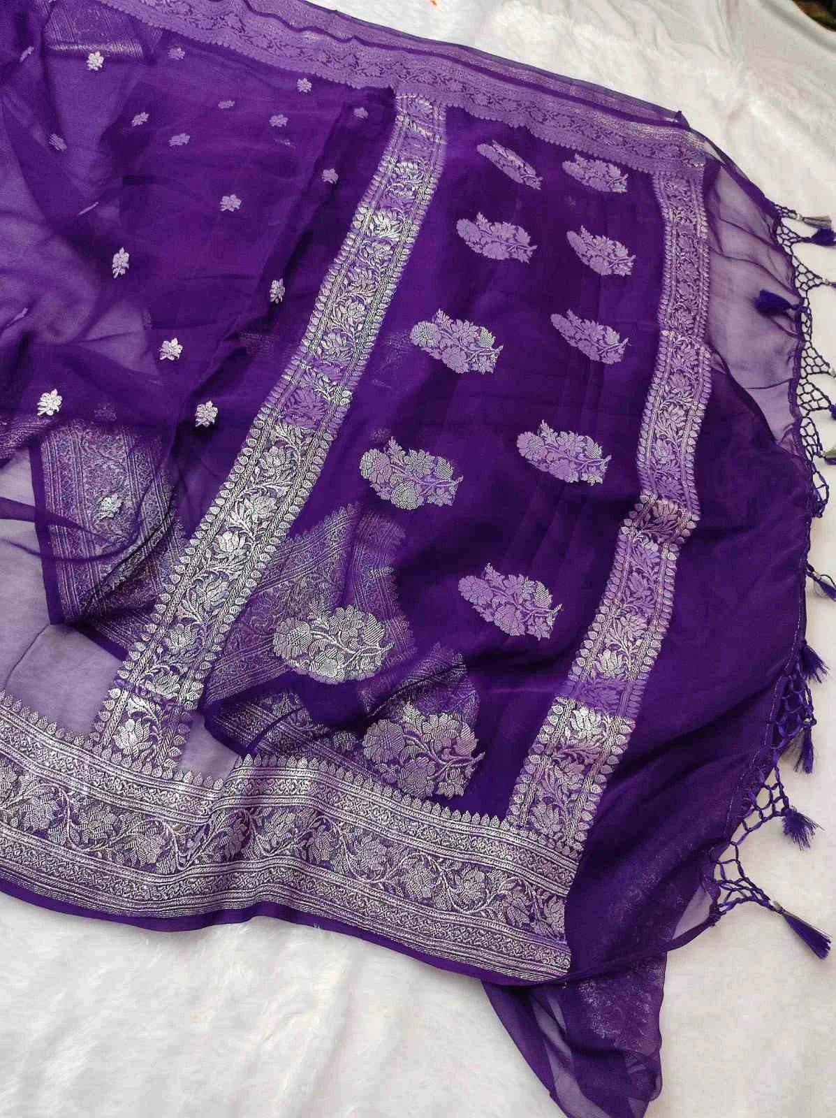 Banarasi Pure Khaddi Chiffon Saree | Handwoven Kadwa Zari Saree
