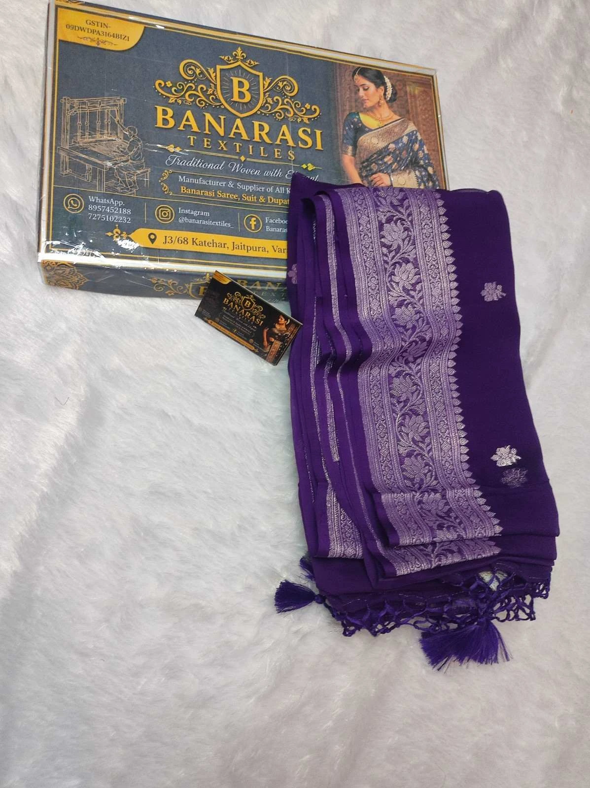 Banarasi Pure Khaddi Chiffon Saree | Handwoven Kadwa Zari Saree