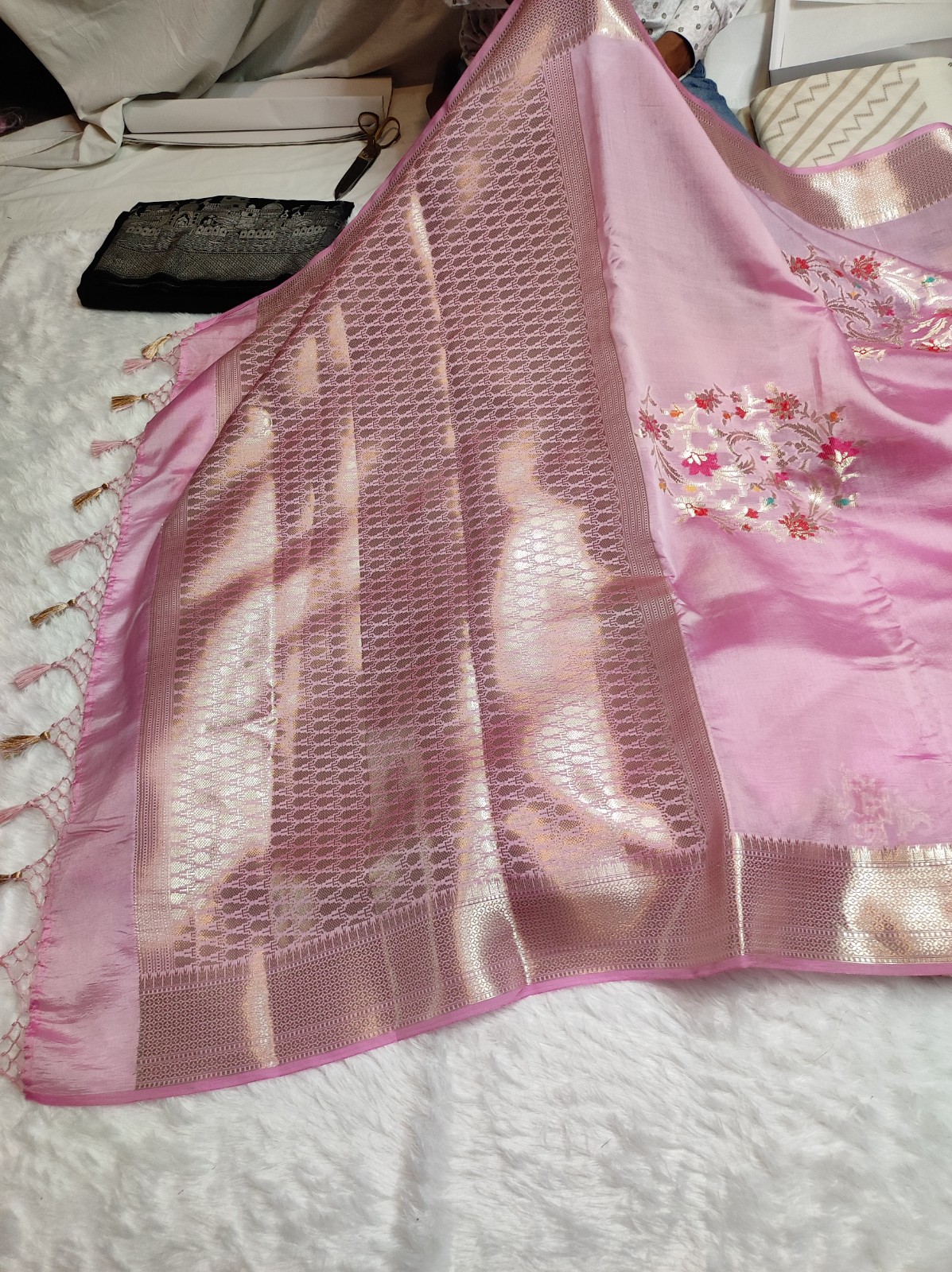 Banarasi Pink Katan Mango Silk Saree with Brocade Blouse | Banarasi Textiles