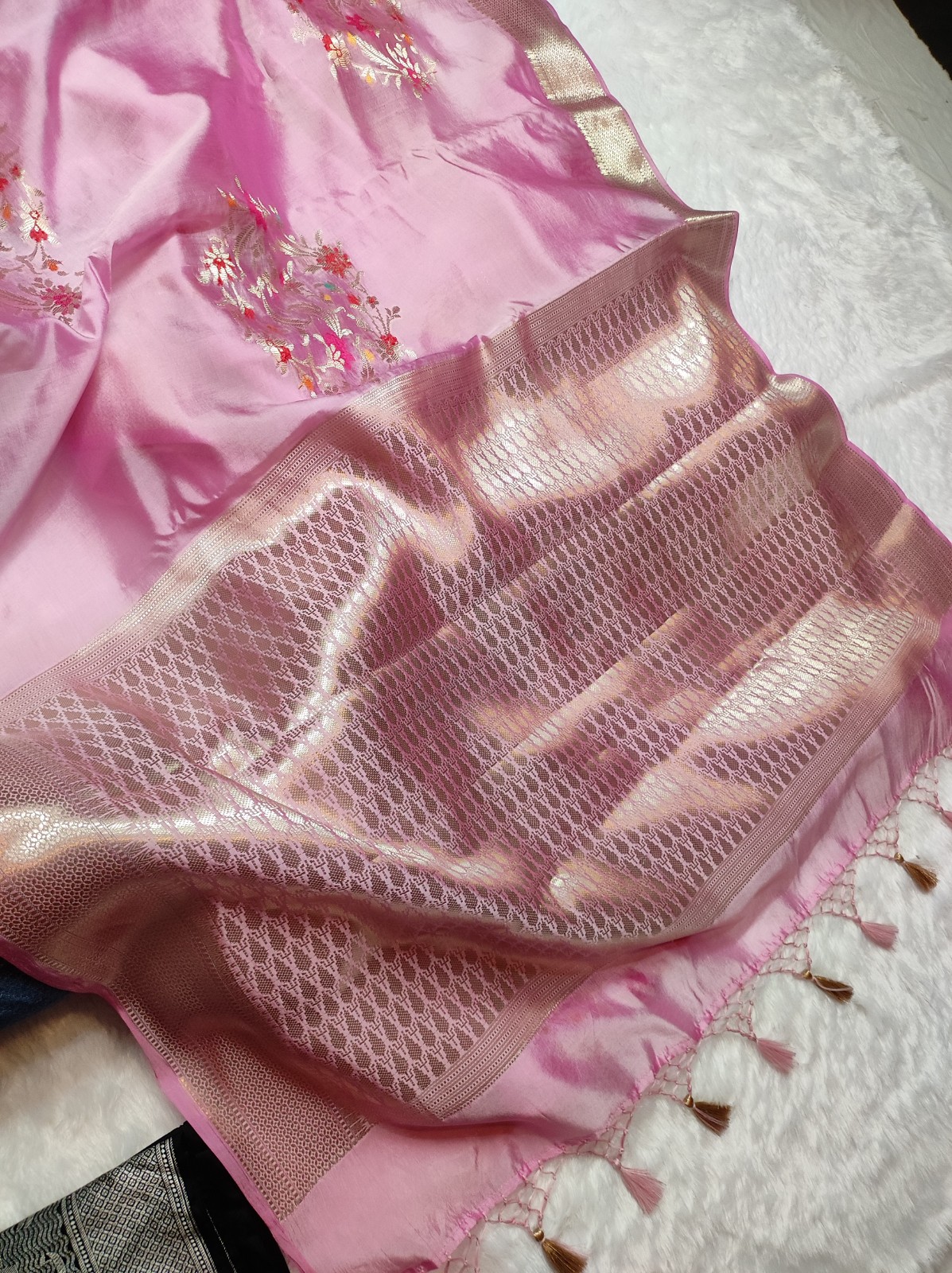 Banarasi Pink Katan Mango Silk Saree with Brocade Blouse | Banarasi Textiles