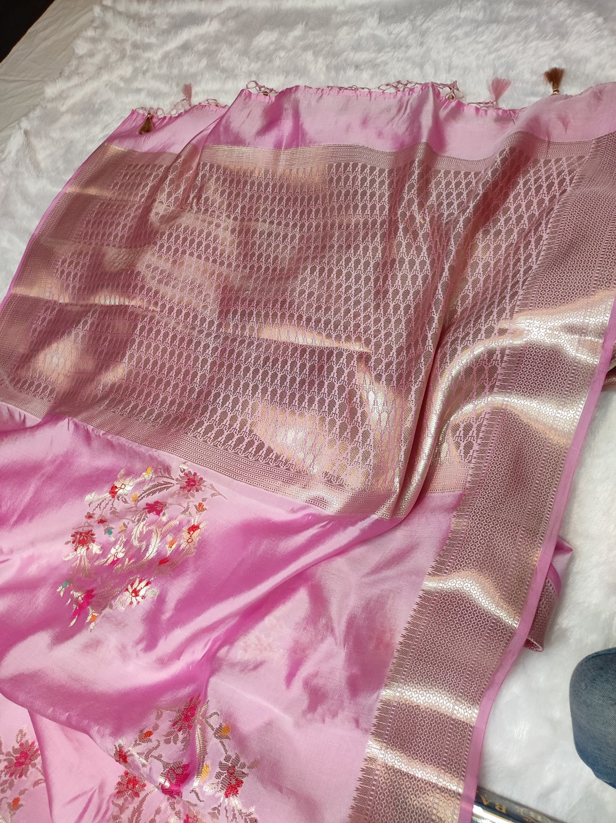 Banarasi Pink Katan Mango Silk Saree with Brocade Blouse | Banarasi Textiles