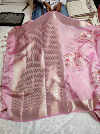 Banarasi Pink Katan Mango Silk Saree with Brocade Blouse | Banarasi Textiles