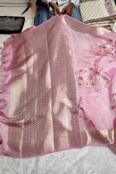 Banarasi Pink Katan Mango Silk Saree with Brocade Blouse | Banarasi Textiles