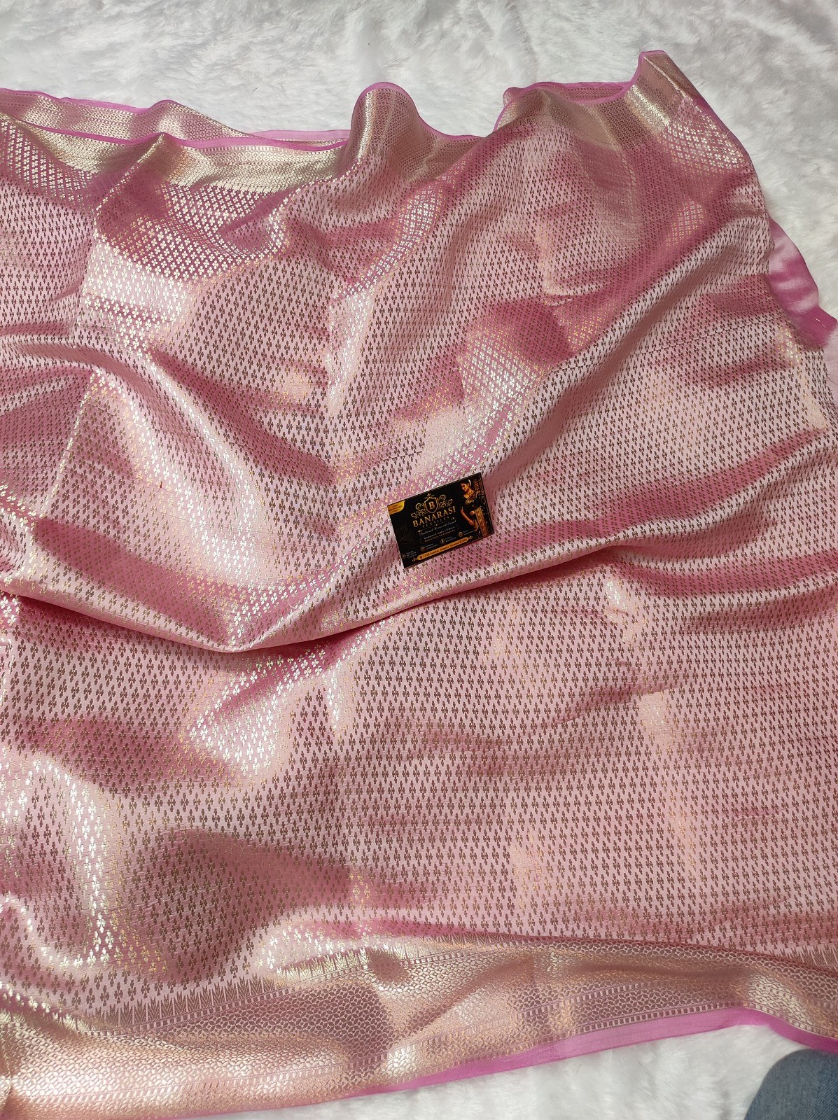 Banarasi Pink Katan Mango Silk Saree with Brocade Blouse | Banarasi Textiles
