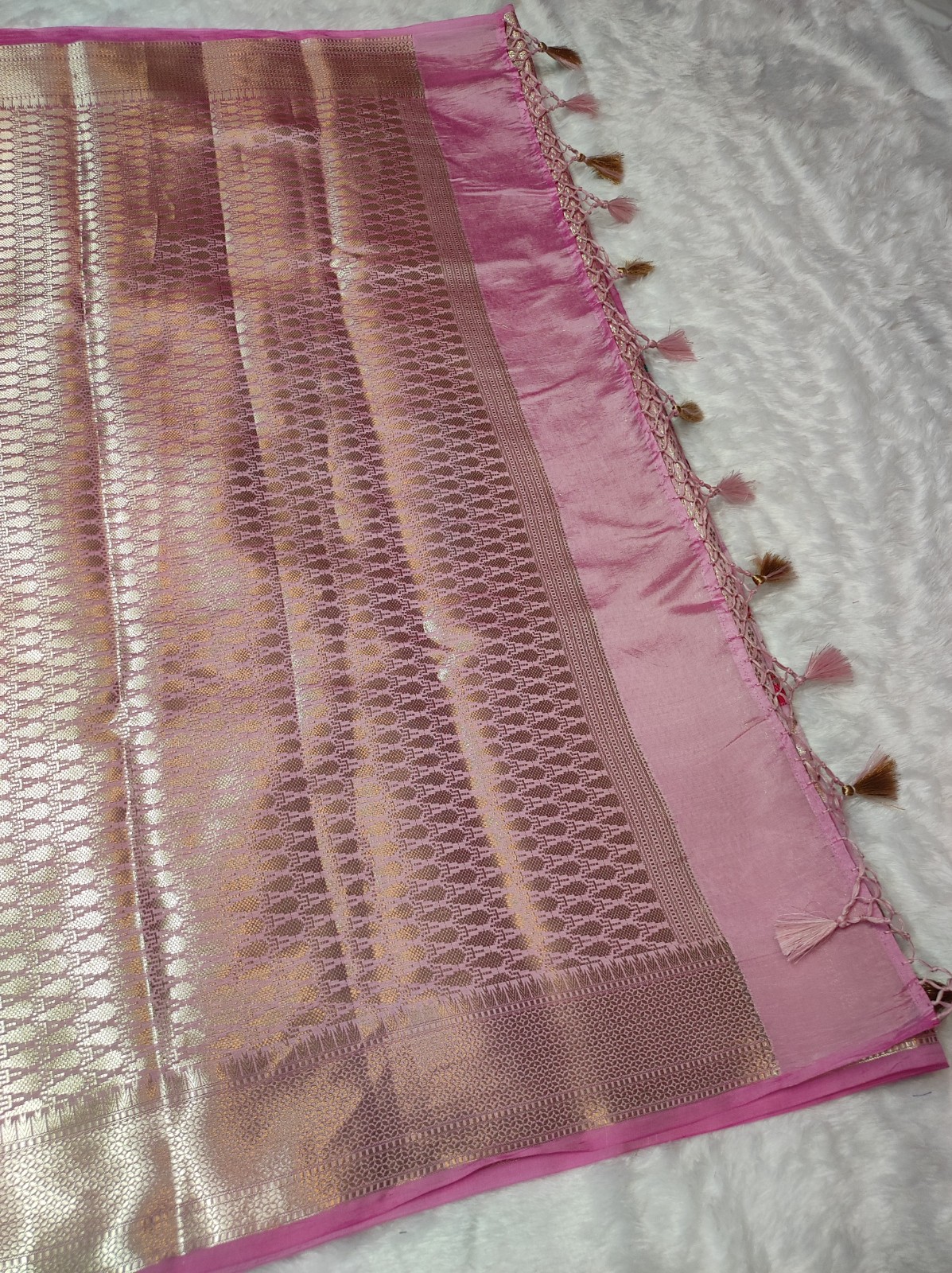 Banarasi Pink Katan Mango Silk Saree with Brocade Blouse | Banarasi Textiles