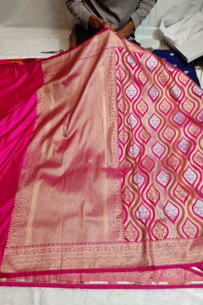 Banarasi Mashru Silk Meena Jaal Saree with Plain Blouse | Banarasi Textiles