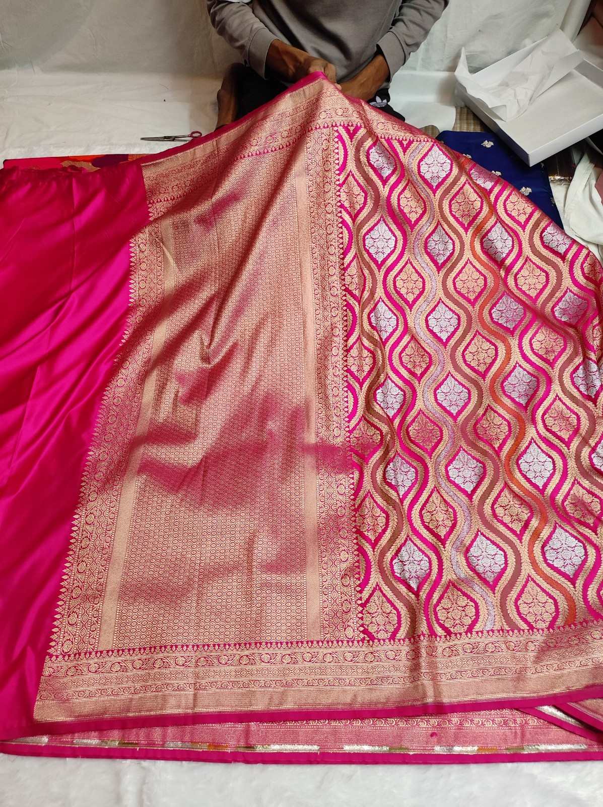 Banarasi Mashru Silk Meena Jaal Saree with Plain Blouse | Banarasi Textiles