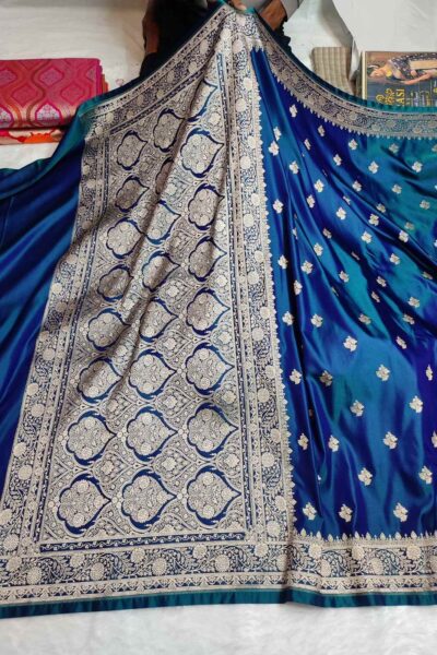 Banarasi Mashru Silk Dual-Tone Blue Teal Saree with Zari Border