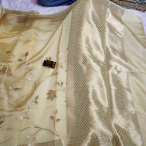 Katan Pure Mango Silk Saree with Silver Zari Mina Jaal