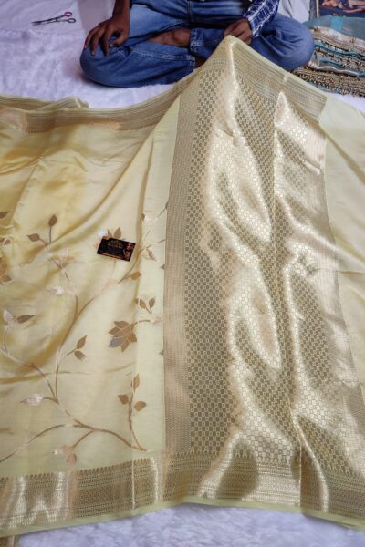 Katan Pure Mango Silk Saree with Silver Zari Mina Jaal