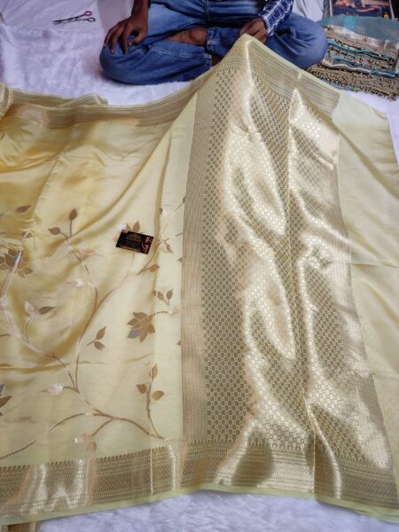 Katan Pure Mango Silk Saree with Silver Zari Mina Jaal