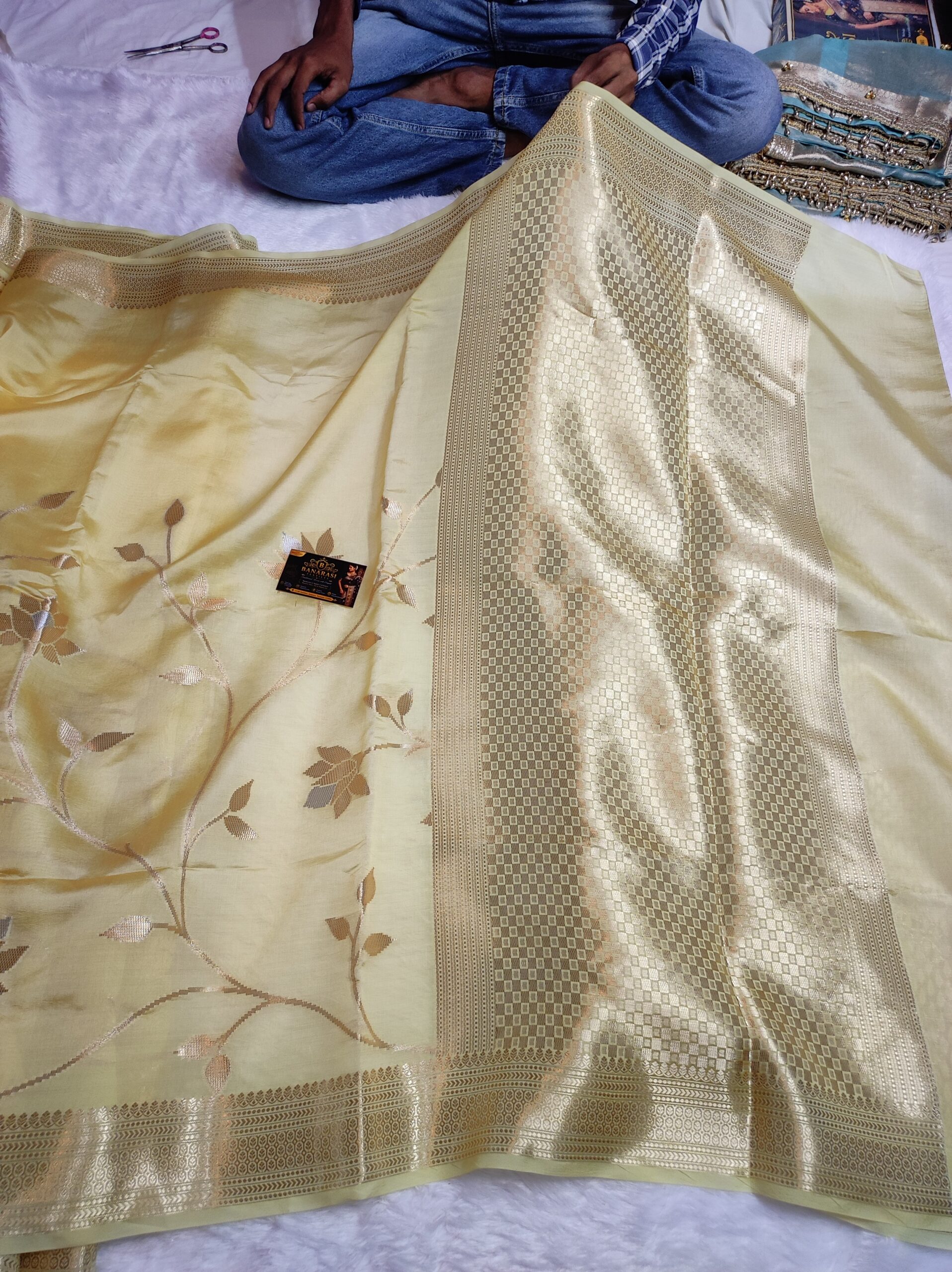 Katan Pure Mango Silk Saree with Silver Zari Mina Jaal