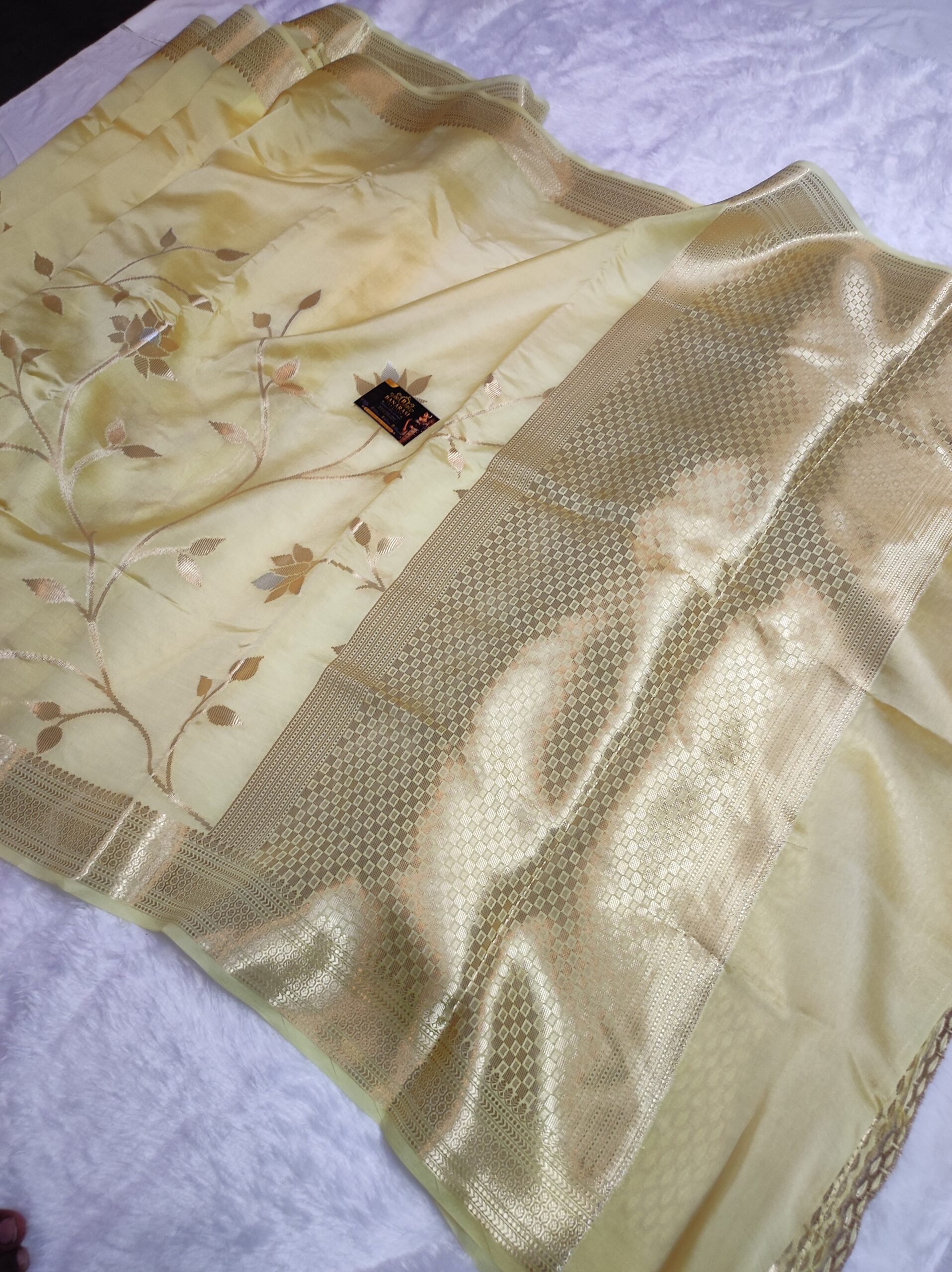Katan Pure Mango Silk Saree with Silver Zari Mina Jaal