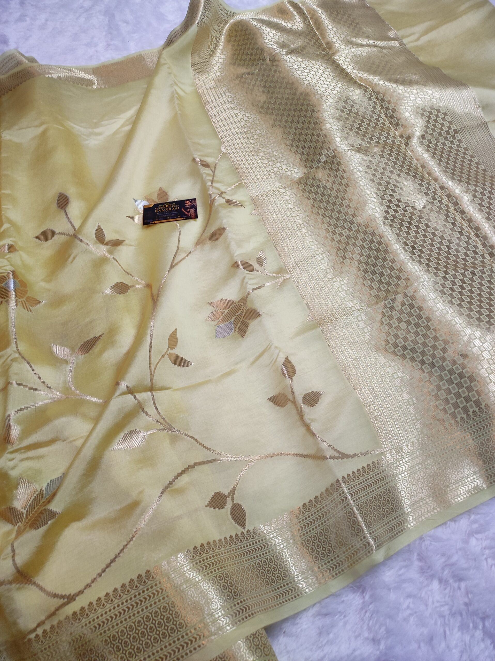 Katan Pure Mango Silk Saree with Silver Zari Mina Jaal