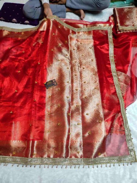 Banarasi Viral Tissue Saree with Heavy Zari Pallu & Ghughroo Border