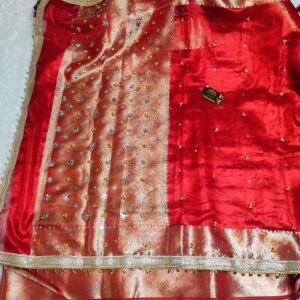 Banarasi Viral Ghughroo Glass Tissue Saree with Hand Mirror Work & Brocade Blouse