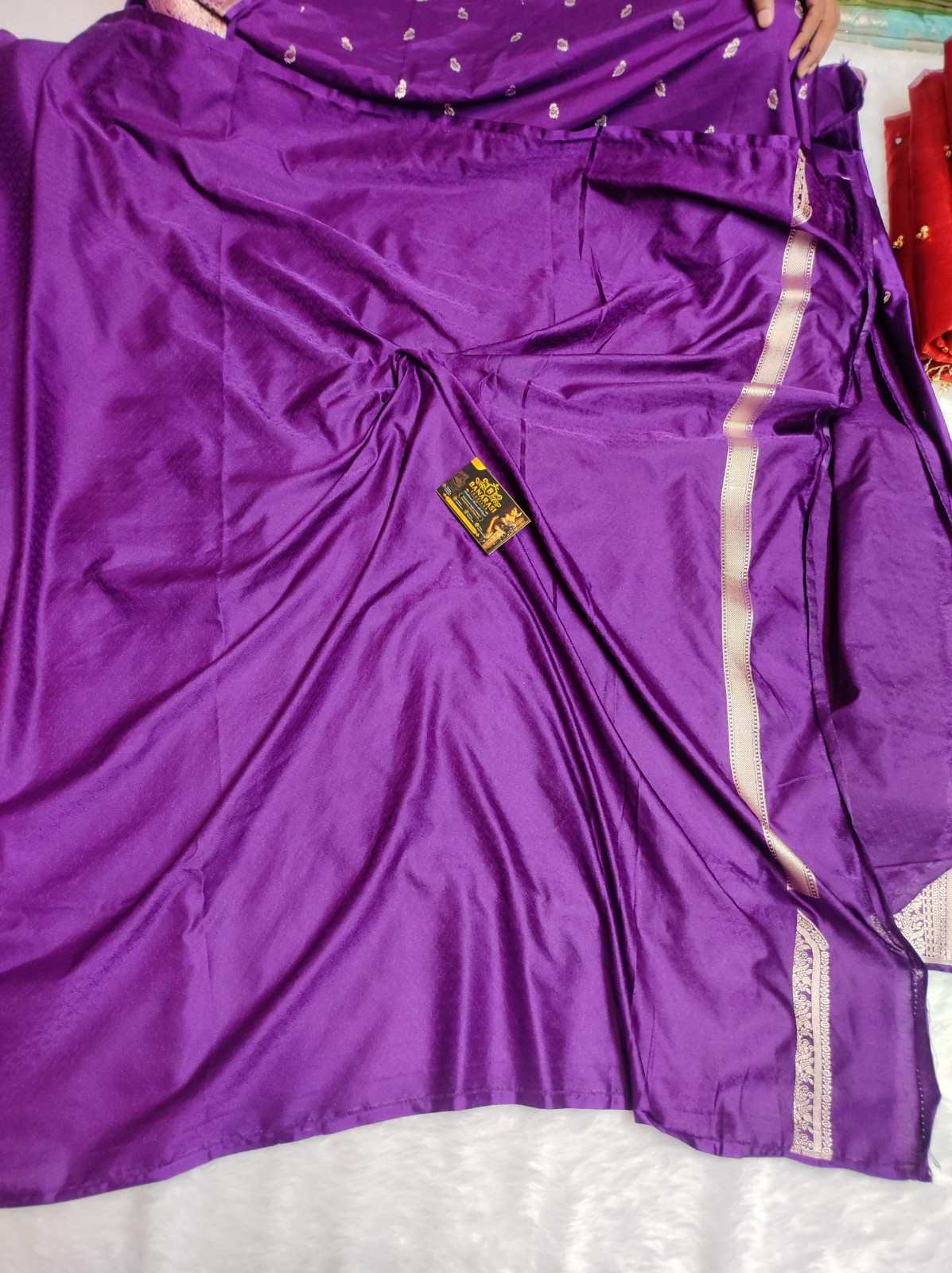 Premium Banarasi Mashru Katan Silk Saree with Silver Zari Border