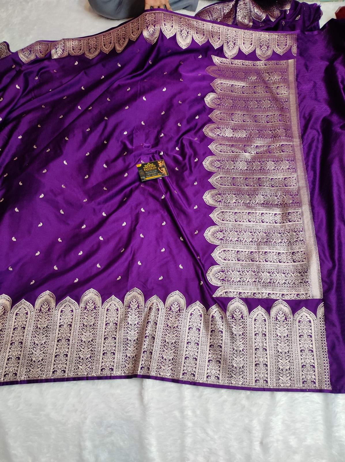 Premium Banarasi Mashru Katan Silk Saree with Silver Zari Border