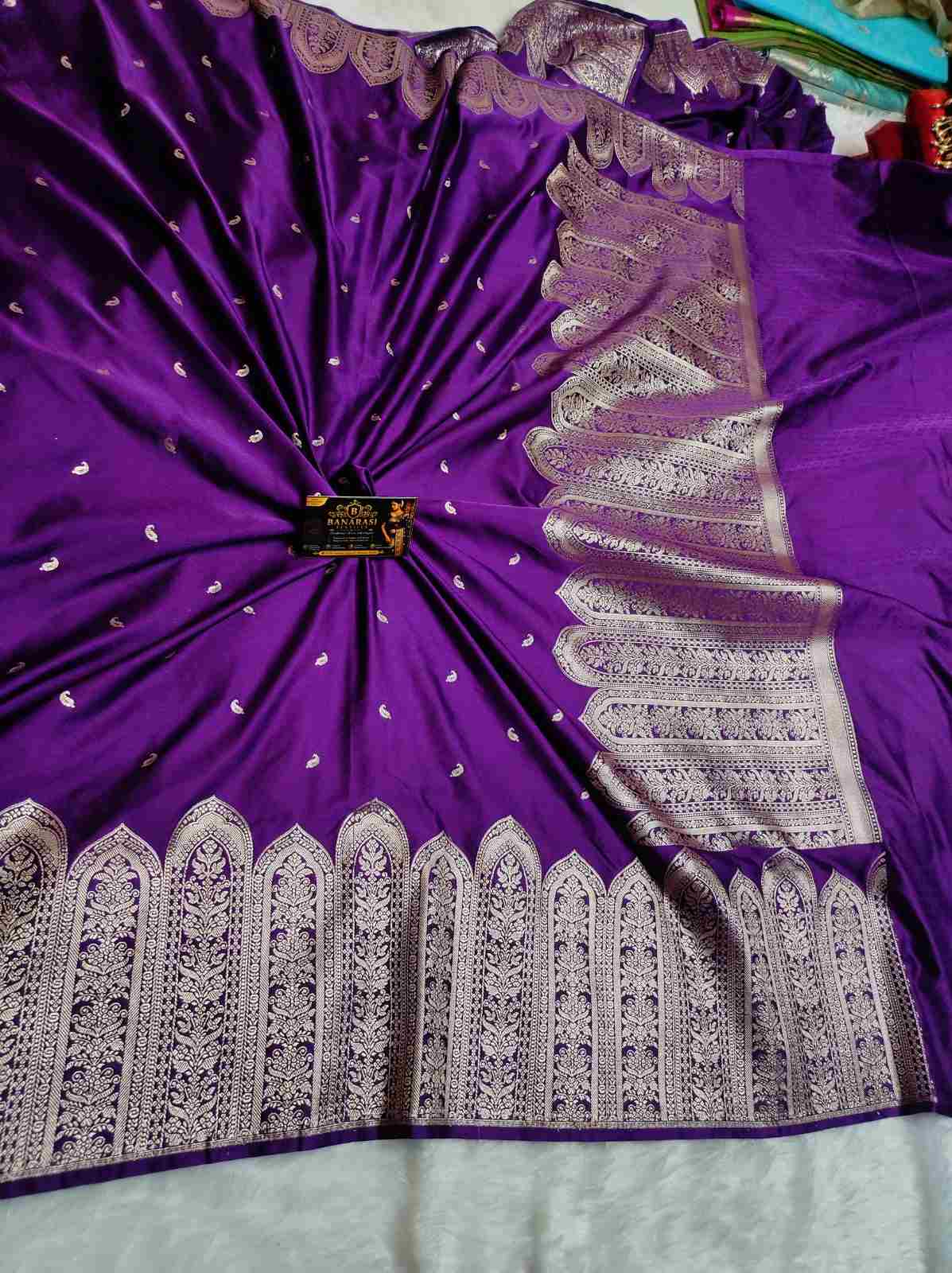 Premium Banarasi Mashru Katan Silk Saree with Silver Zari Border
