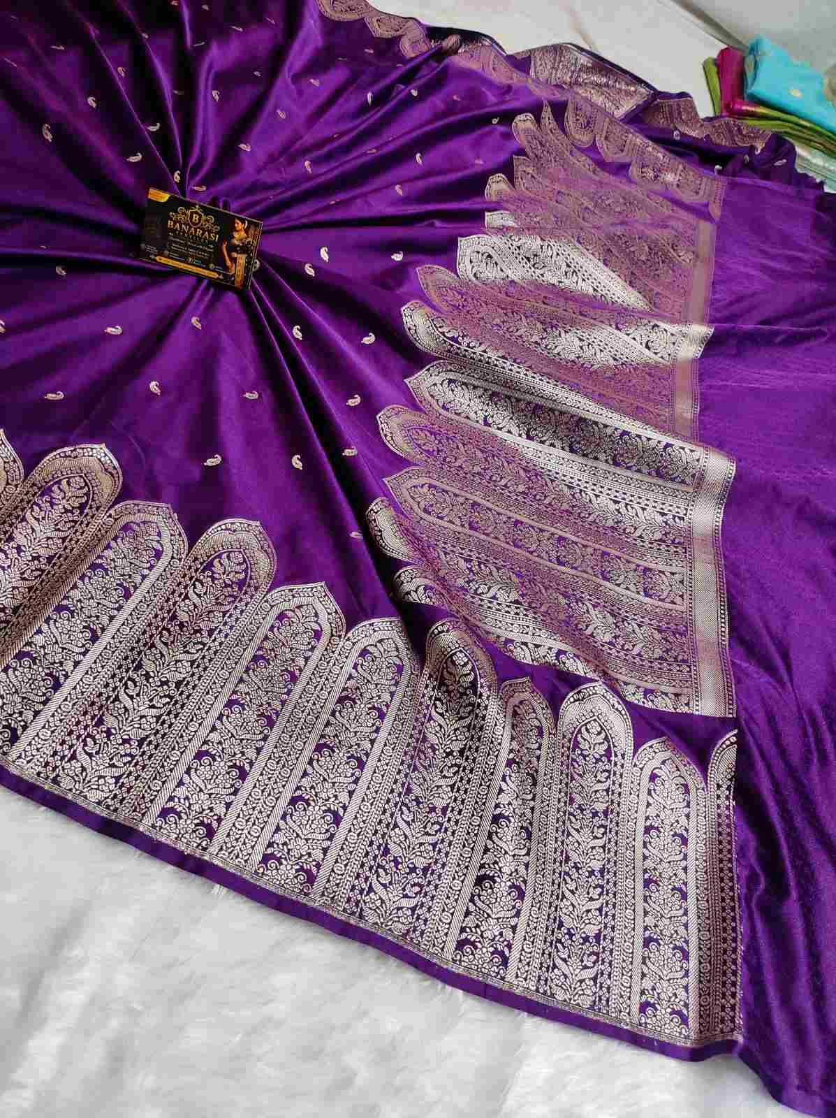 Premium Banarasi Mashru Katan Silk Saree with Silver Zari Border