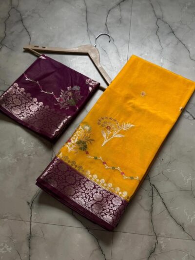 Banarasi Semi Katan Dyeable Saree with Fancy Zari Weaving & Designer Border
