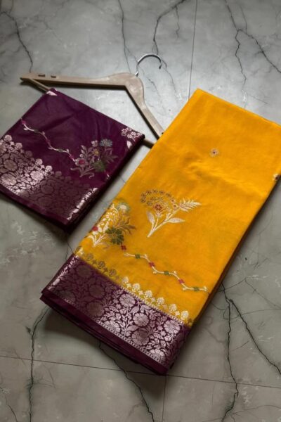 Banarasi Semi Katan Dyeable Saree with Fancy Zari Weaving & Designer Border