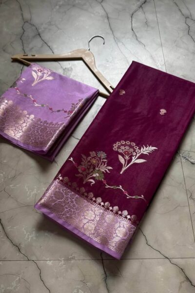 Banarasi Semi Katan Saree with Fancy Zari Weaving | Banarasi Textiles