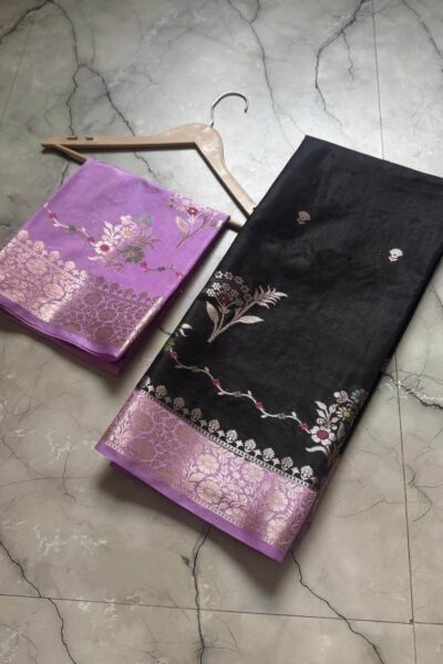 Banarasi Semi Katan Dyeable Saree with Fancy Zari Weaving & Designer Border