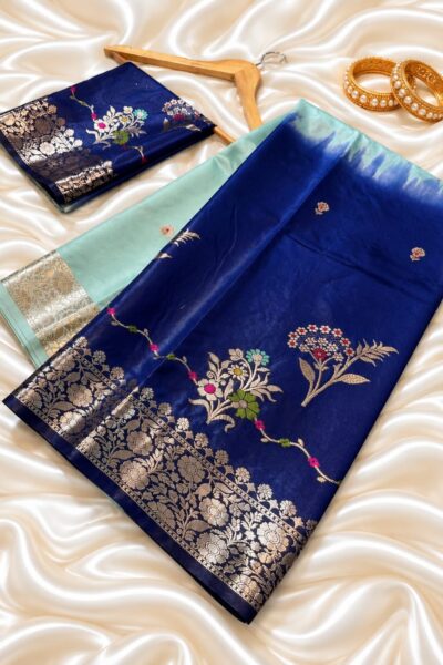 Royal Blue Banarasi Semi Raw Mango Silk Saree