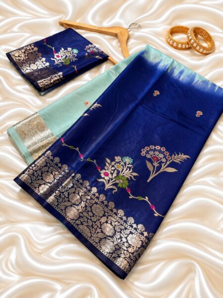 Royal Blue Banarasi Semi Raw Mango Silk Saree