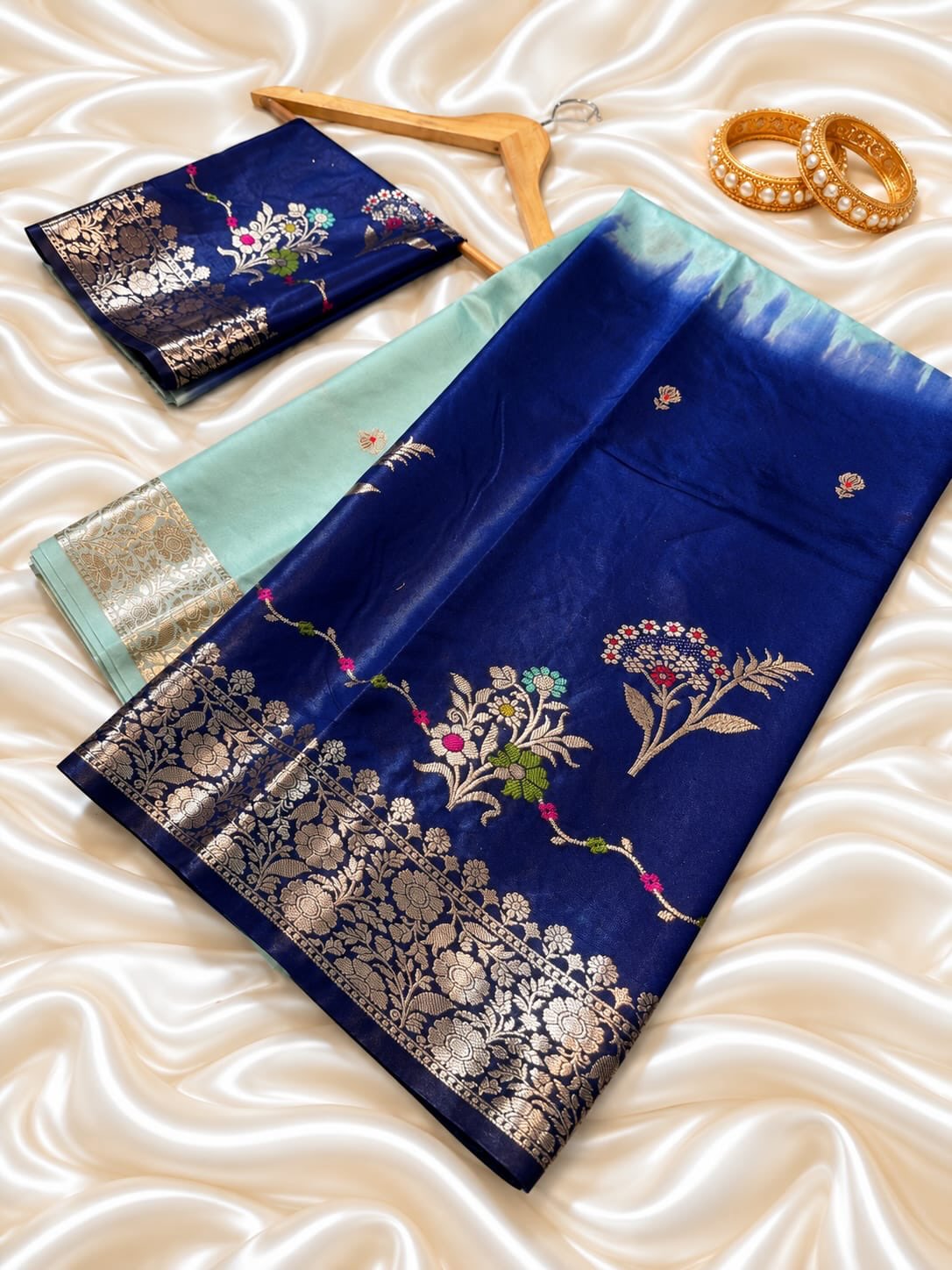 Royal Blue Banarasi Semi Raw Mango Silk Saree