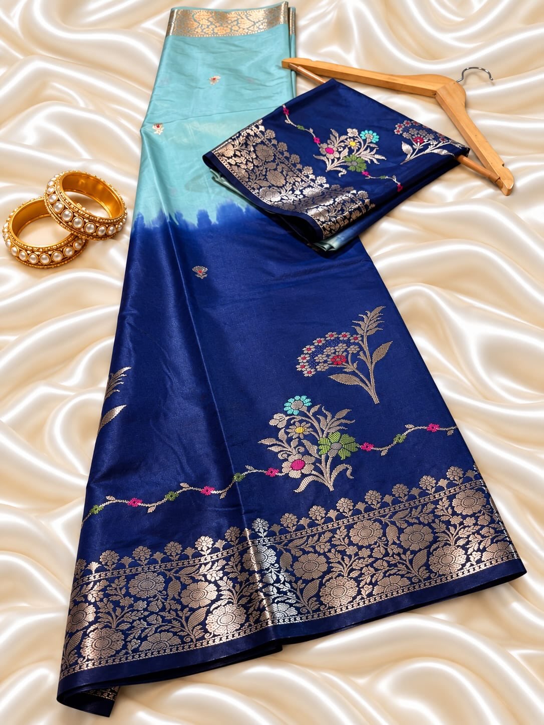 Royal Blue Banarasi Semi Raw Mango Silk Saree