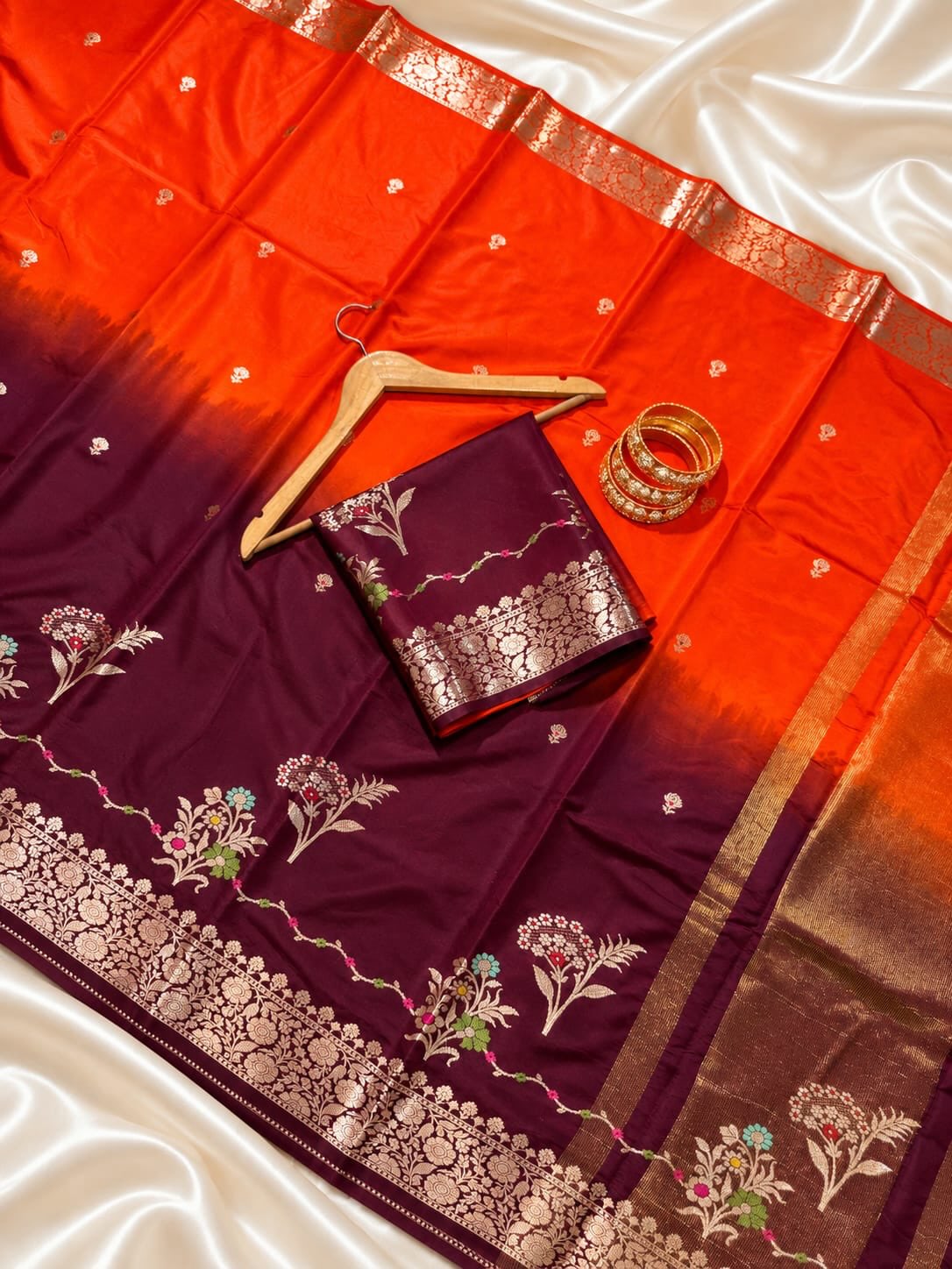 Wine Maroon Banarasi Semi Raw Mango Silk Saree
