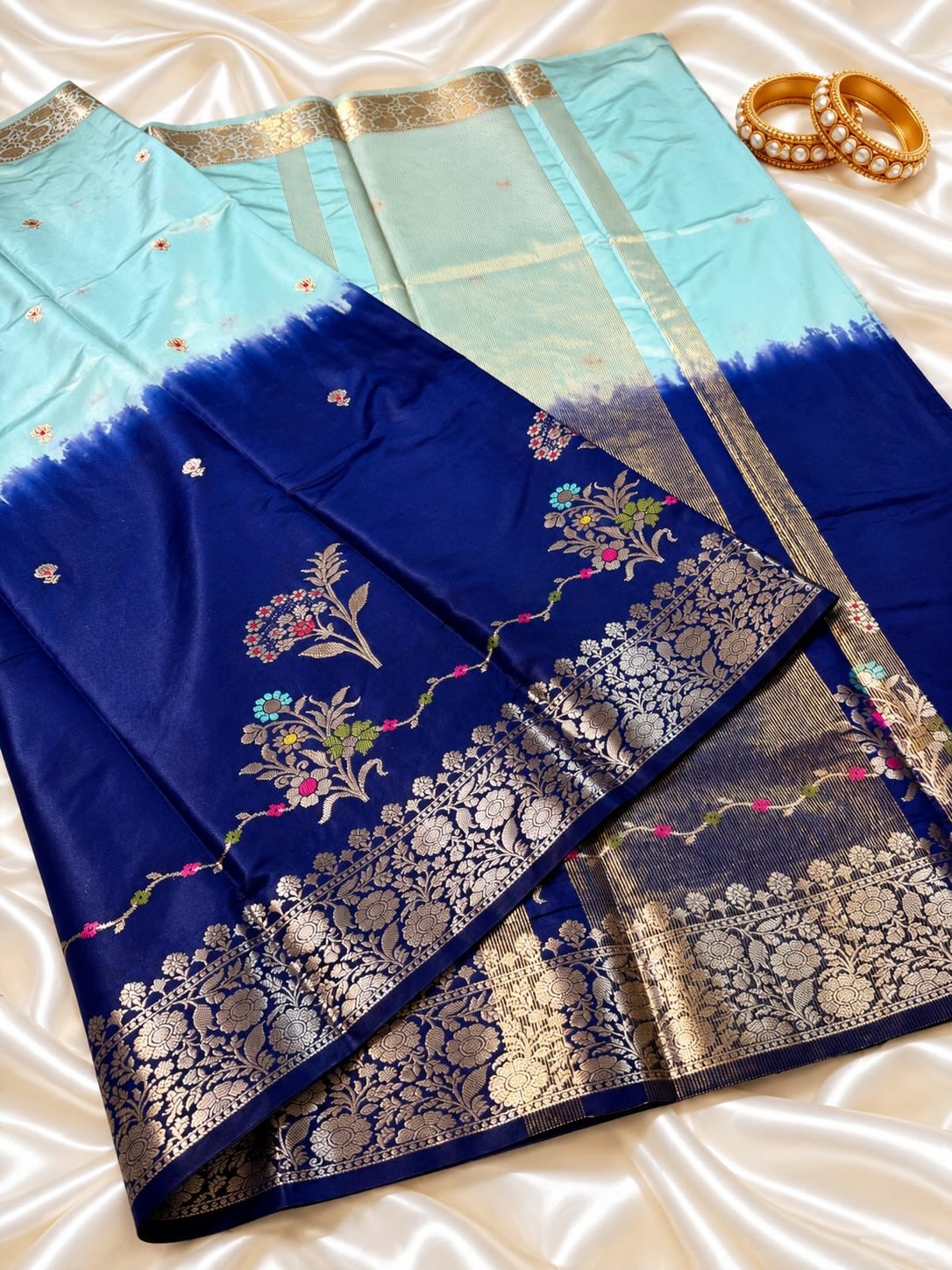 Royal Blue Banarasi Semi Raw Mango Silk Saree