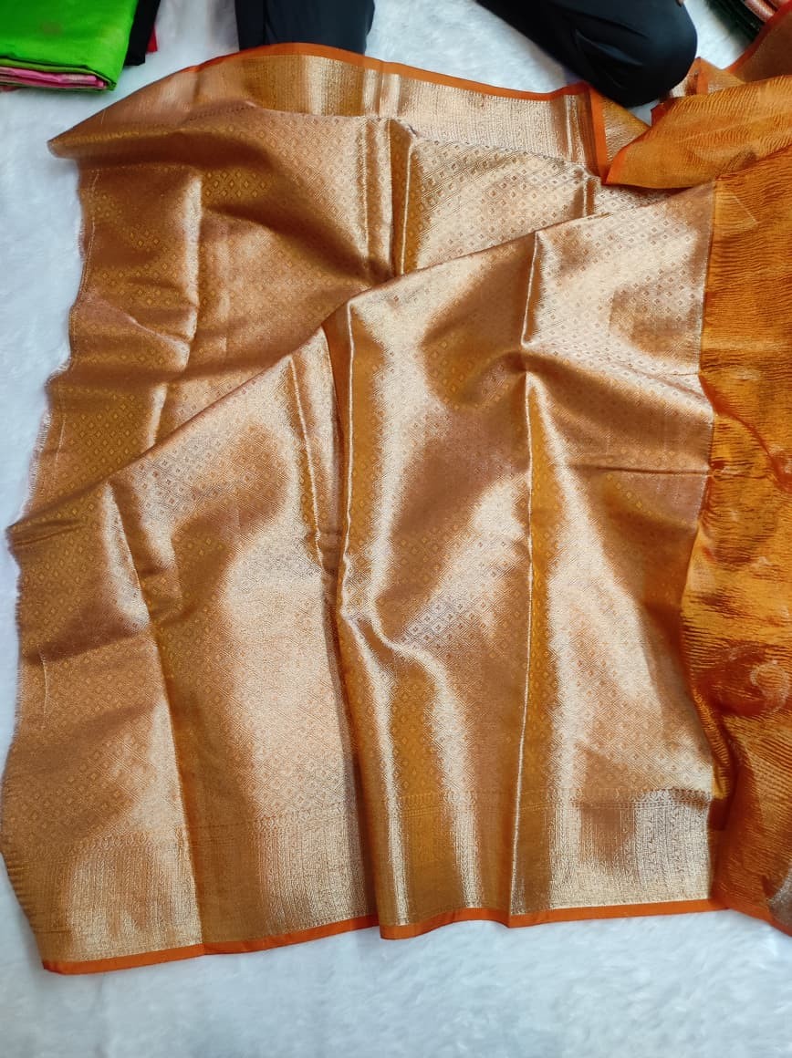 Banarasi Tissue Crush Saree with Floral Jaal & Rich Zari Border | Banarasi Textiles